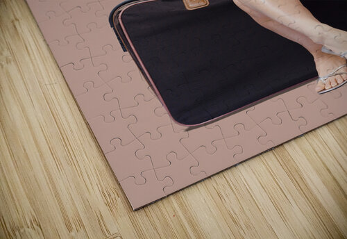 Female pinup travelling tourist sitting on luggage Jorgo puzzle