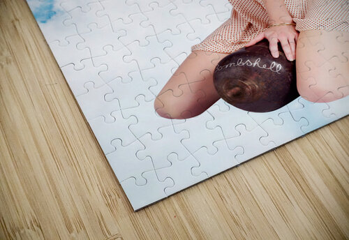 Classic pinup portrait. Female beauty on war bomb Jorgo puzzle