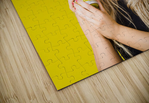 Woman in fear holding gas mask on white background Jorgo puzzle