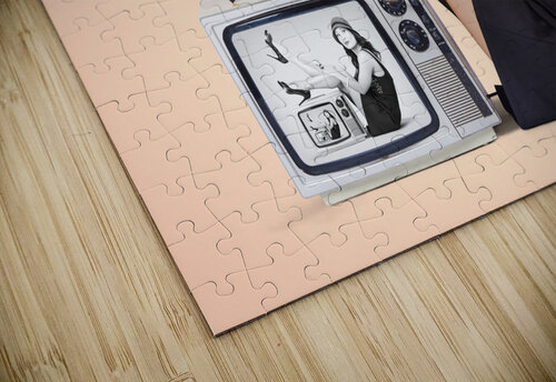 Beautiful asian pin up girl posing on retro tv set Jorgo puzzle