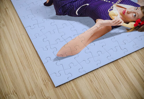 Woman talking on antique landline phone on white Jorgo puzzle