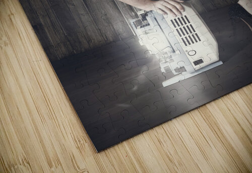 Young brunette pin-up woman on old film projector Jorgo puzzle