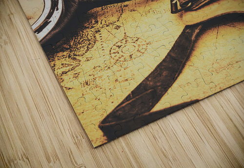 Aviator goggles cap and airplane on old world map Jorgo puzzle