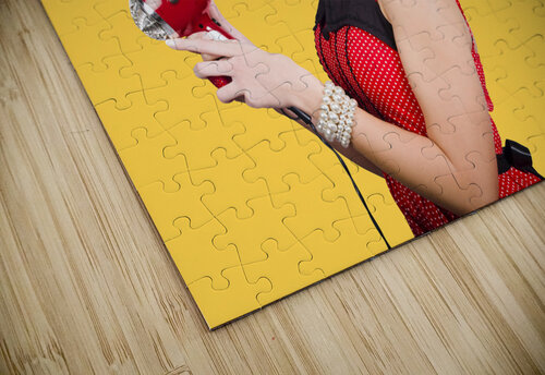 Cute brunette retro woman with hair dryer Jorgo puzzle