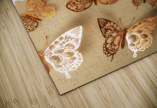 Golden butterflies adorning a soft beige wall Jorgo puzzle