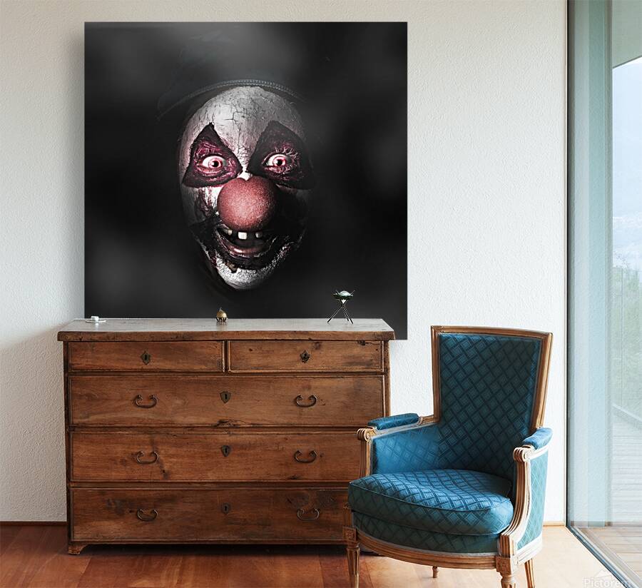 Dark evil clown face with scary joker smile Reproduction
