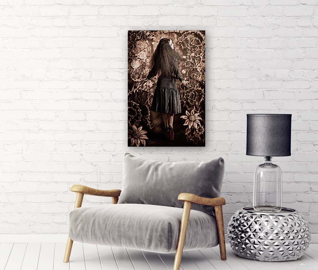 Fairy tale girl walking through secret garden Reproduction