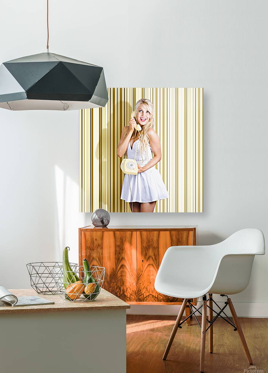 1950s girl gossiping in old fashion style Reproduction