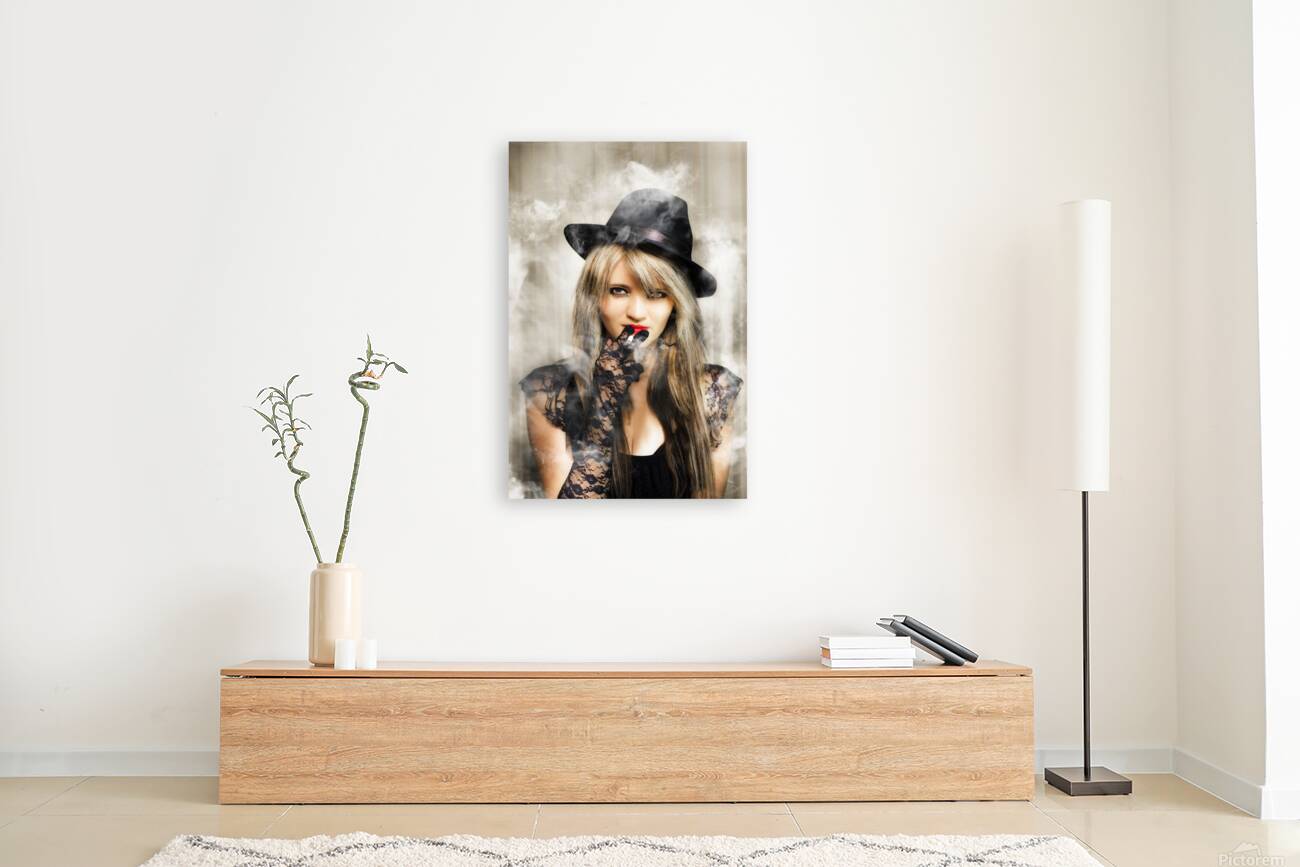 Fifties portrait of smoking hot beautiful woman Reproduction