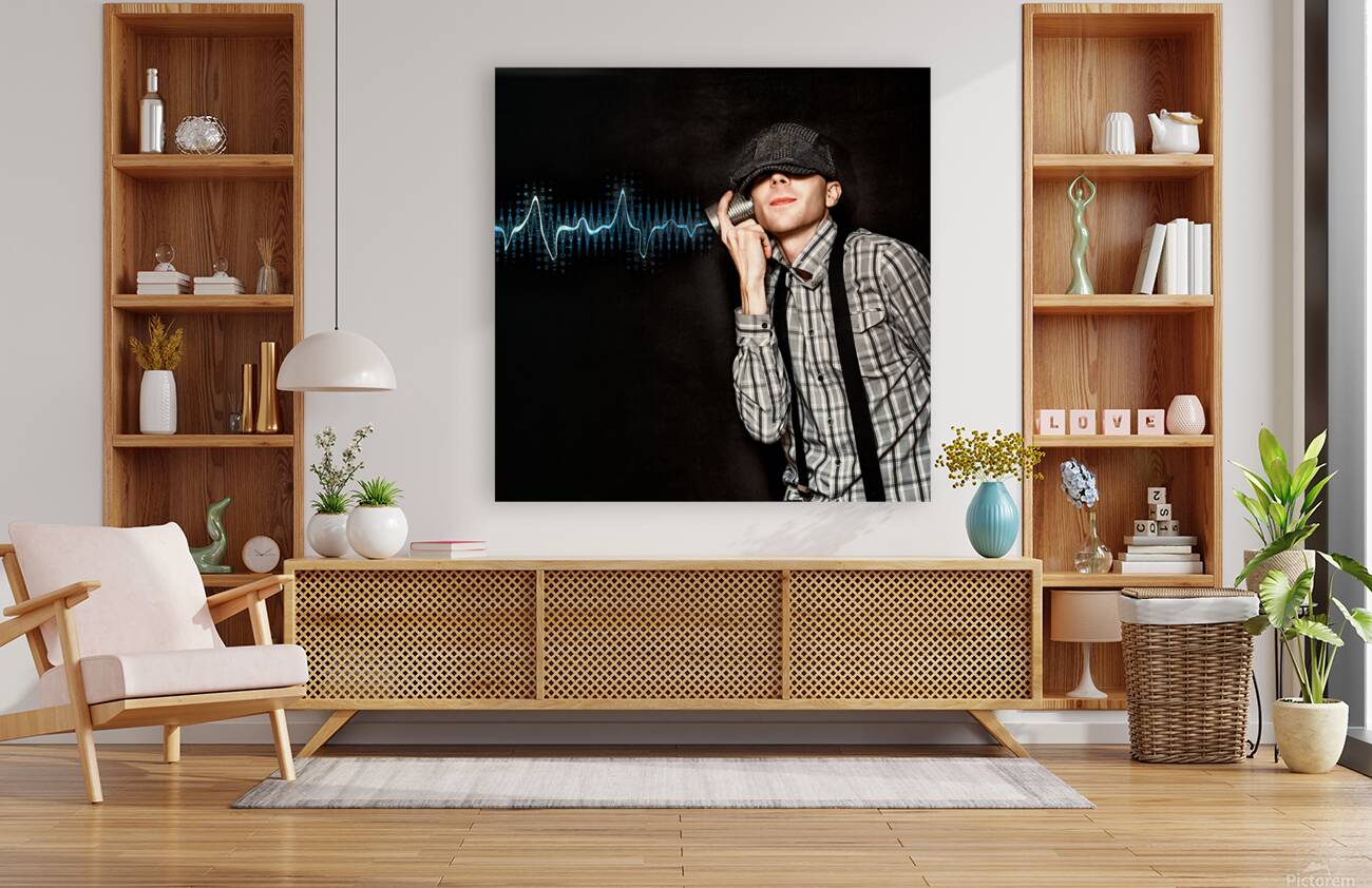 Cute Little Vintage Boy Playing With Tin Can Phone Reproduction