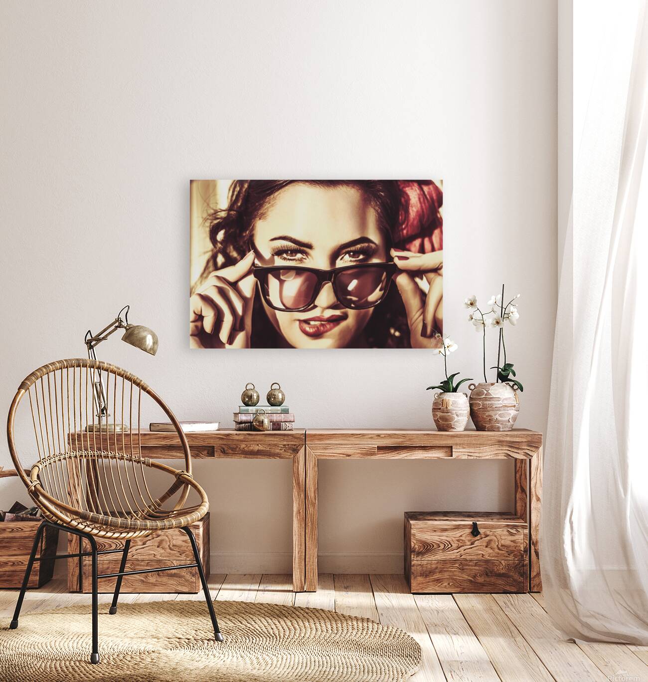 Hip 60s pinup girl in classic eyewear sunglasses Reproduction