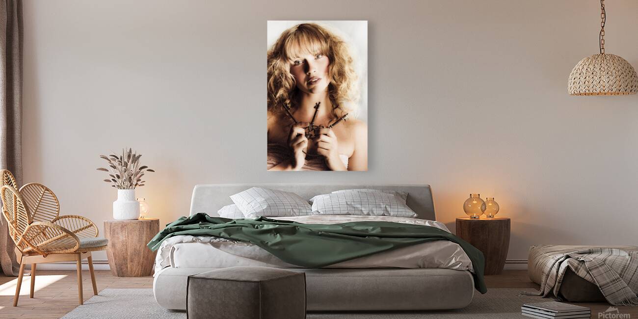 Dreamy vintage beauty holding skeleton keys Reproduction