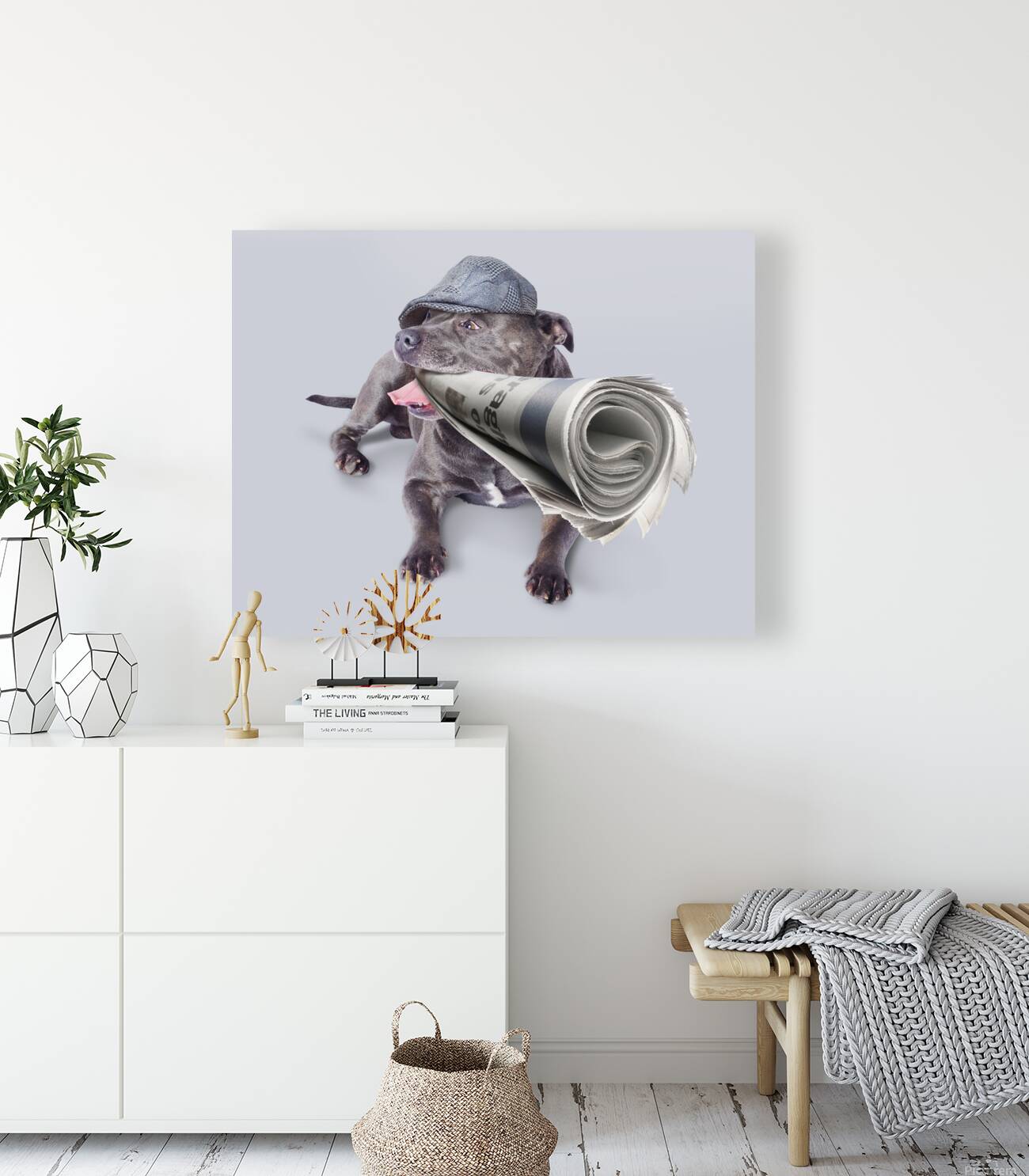 Isolated newspaper dog carrying latest news Reproduction