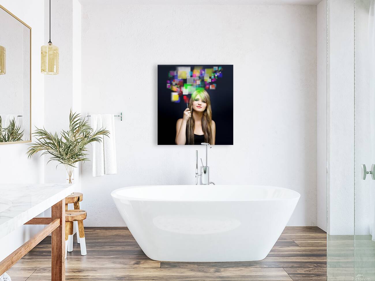 Woman accessing digital media with touch screen Reproduction