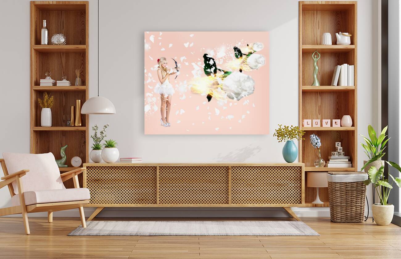 Beautiful cupid woman firing romance arrows Reproduction