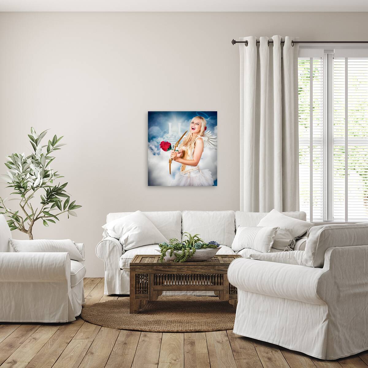 Heavenly angel of love with flower arrow Reproduction