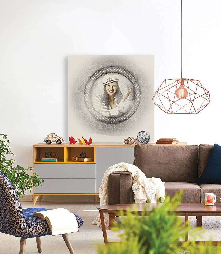 Boating pin-up woman on nautical shipping voyage Reproduction