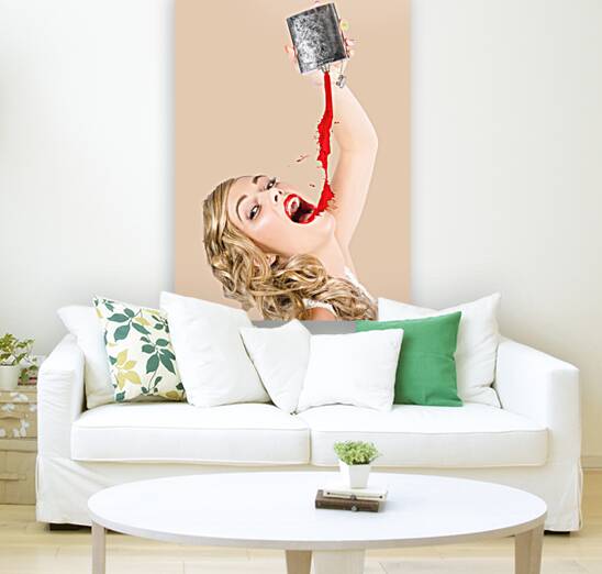 Beautiful Blonde Make-up Artist Woman Pouring Liquid Lipstick Reproduction