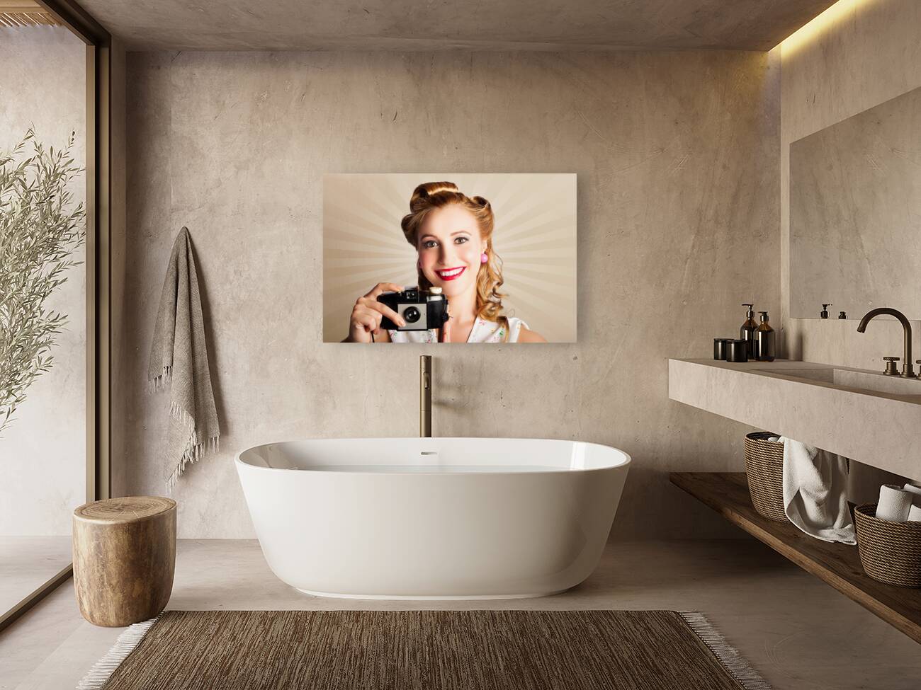 Young Smiling Vintage Girl Taking Photo Reproduction