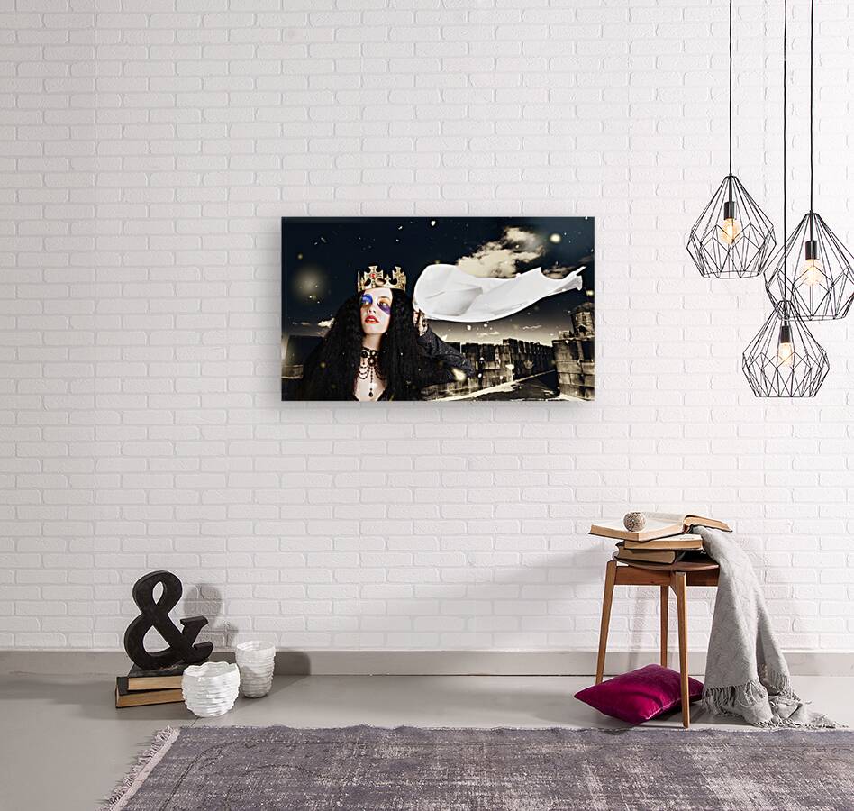 Royal damsel in distress waving white castle flag Reproduction