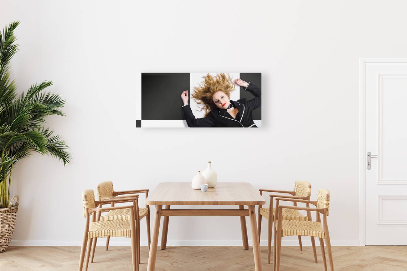 Beautiful blond girl with healthy long hair Reproduction