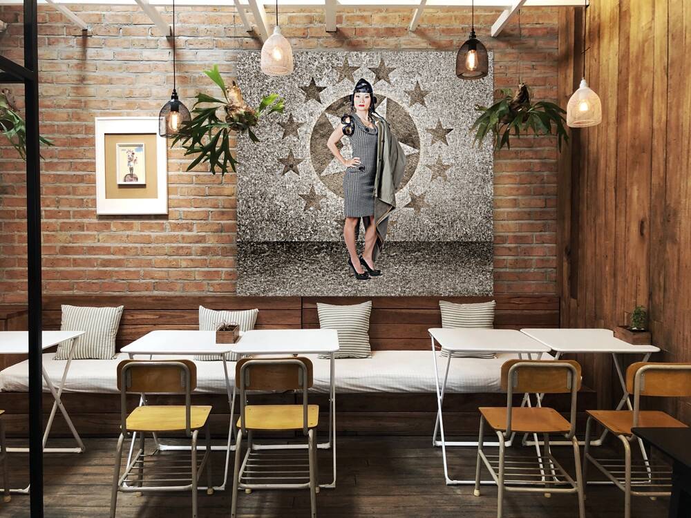 Asian military pinup girl in retro air force style Reproduction