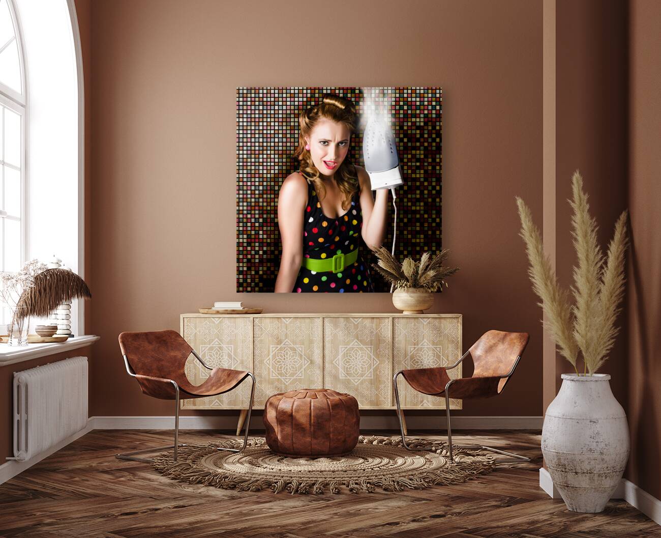 Funny Cute Cleaning Woman Ironing Retro Fashion Reproduction