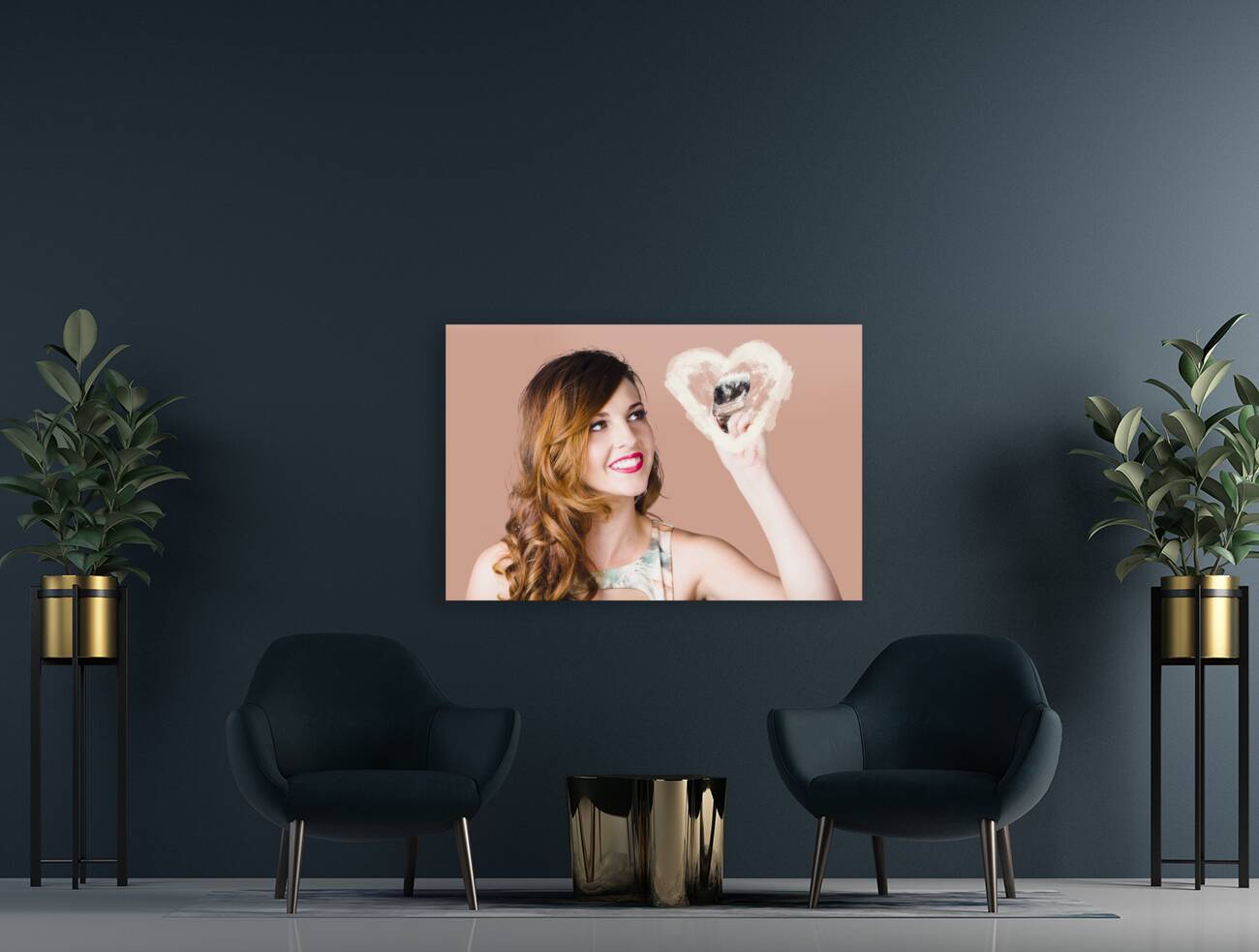 Beautiful female artist painting studio heart Reproduction