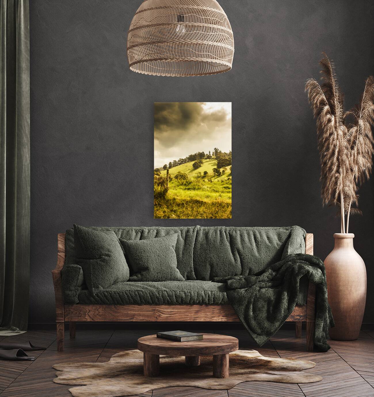 Lush green country farmland Reproduction