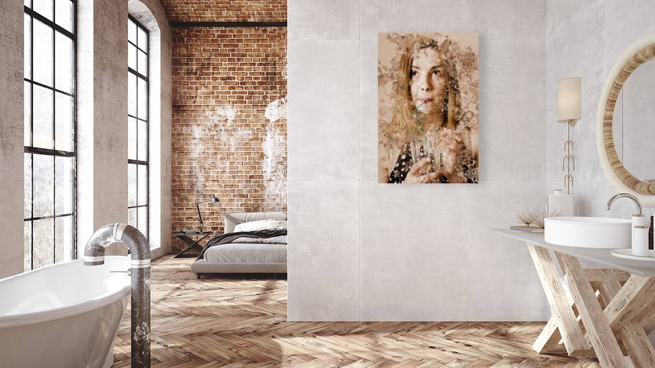 Milk shake pin-up woman. Restaurant art  Reproduction