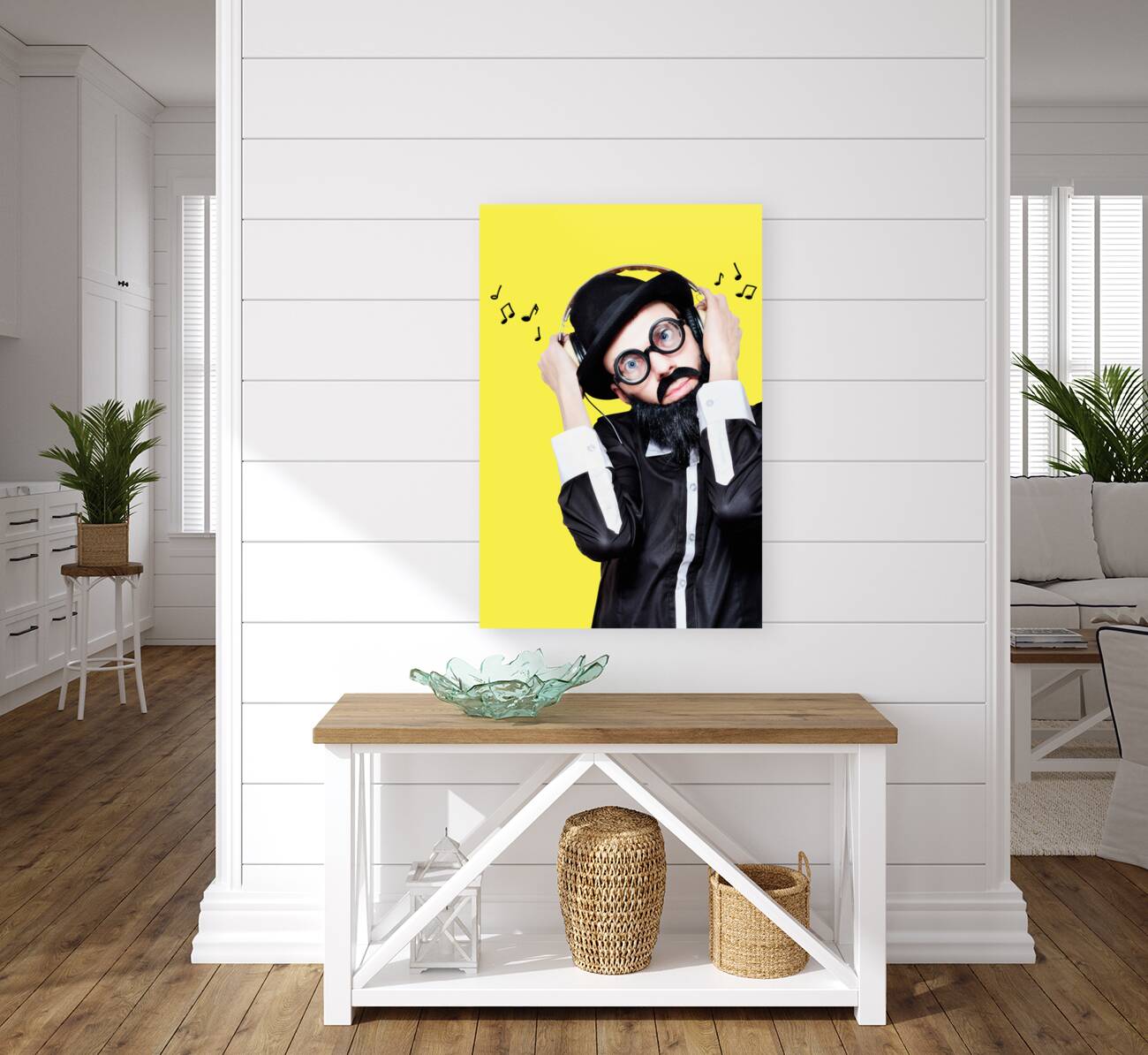 Funny Man Wearing Headphone On White Background Reproduction