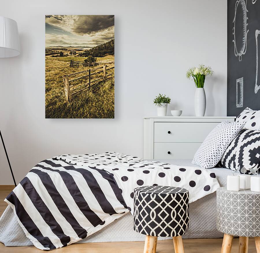 Rustic and weathered farm view  Reproduction