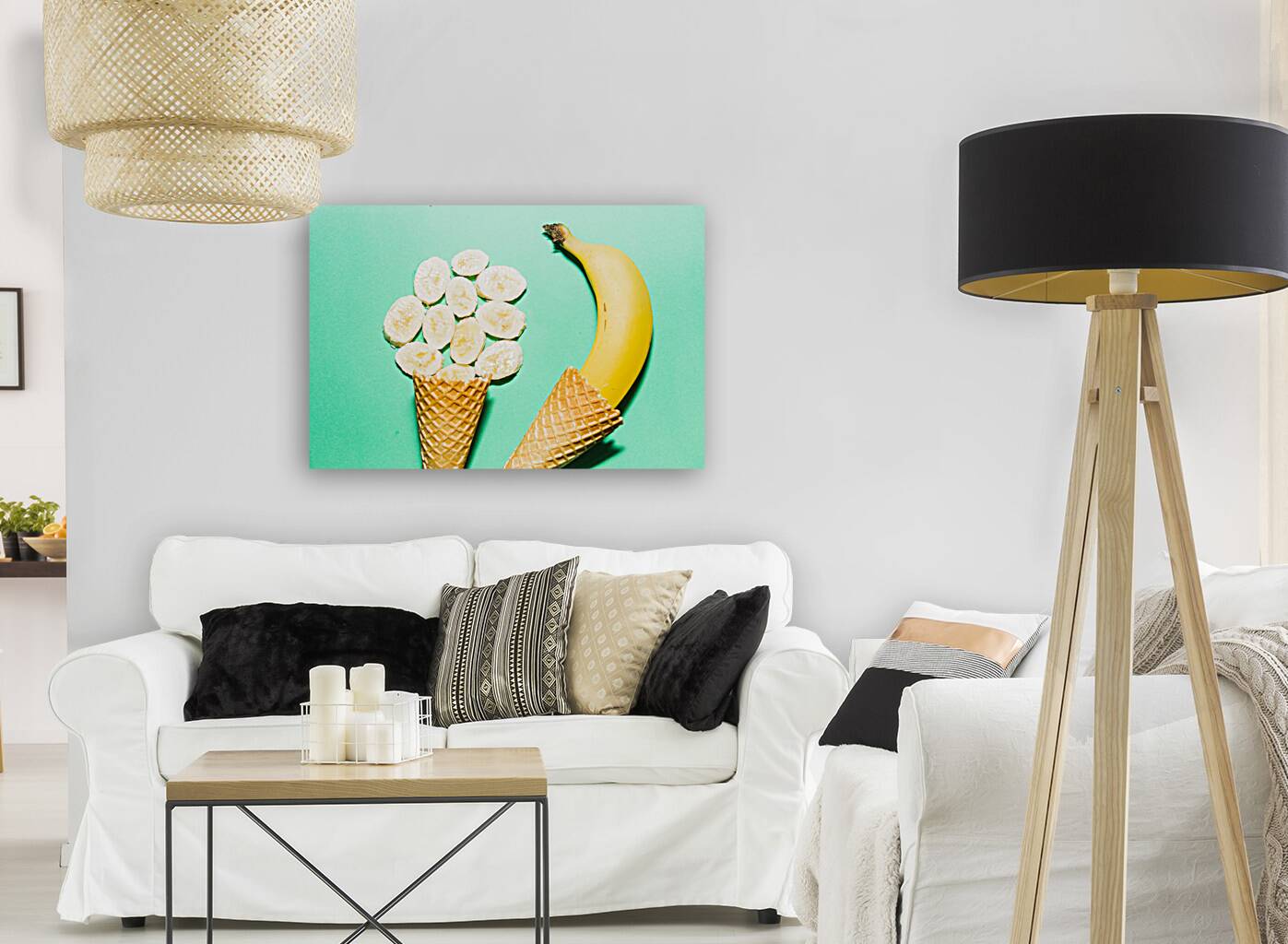 Waffle cones with fresh banana Reproduction