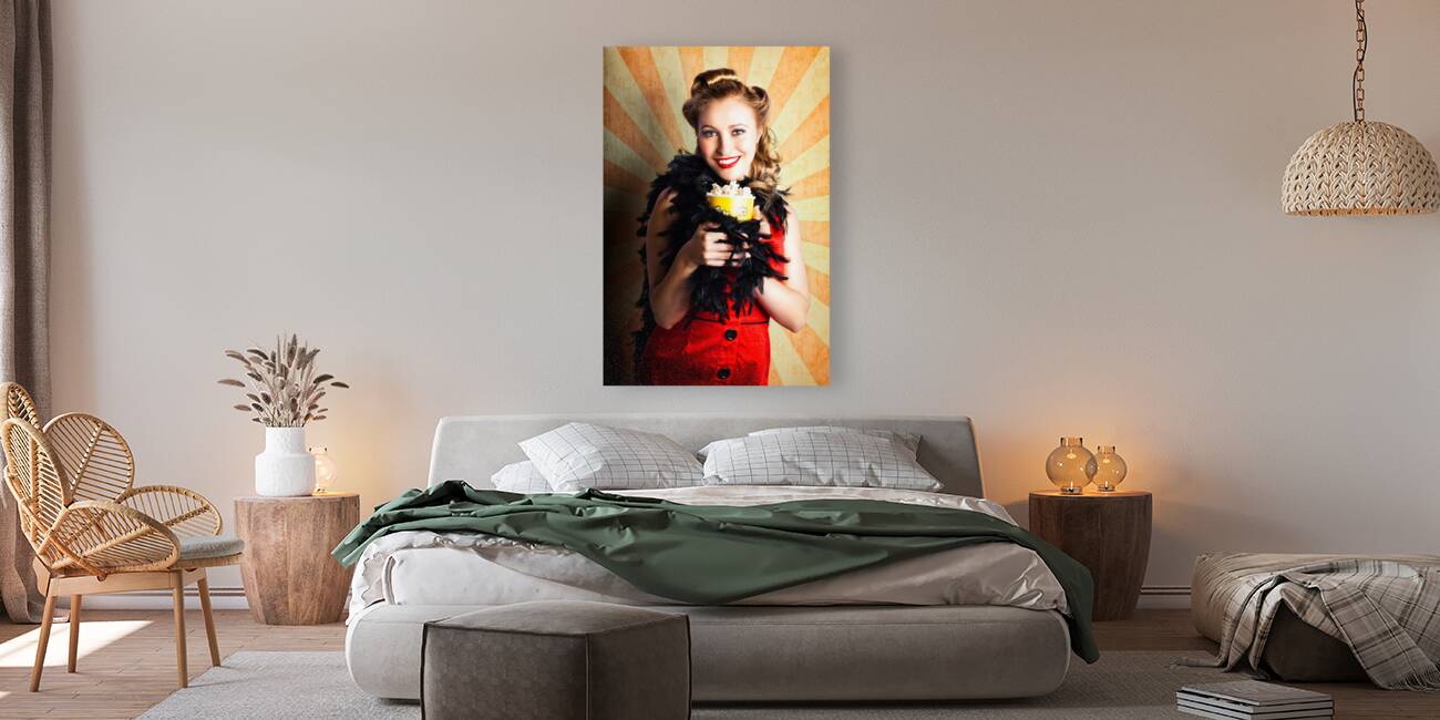 Vintage Woman Eating Popcorn At Movie Premiere Reproduction