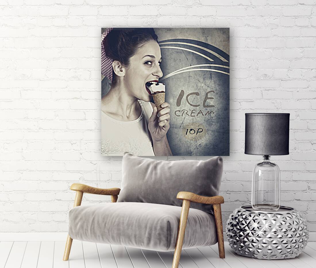 Ice cream poster girl on vintage ice-cream advert Reproduction