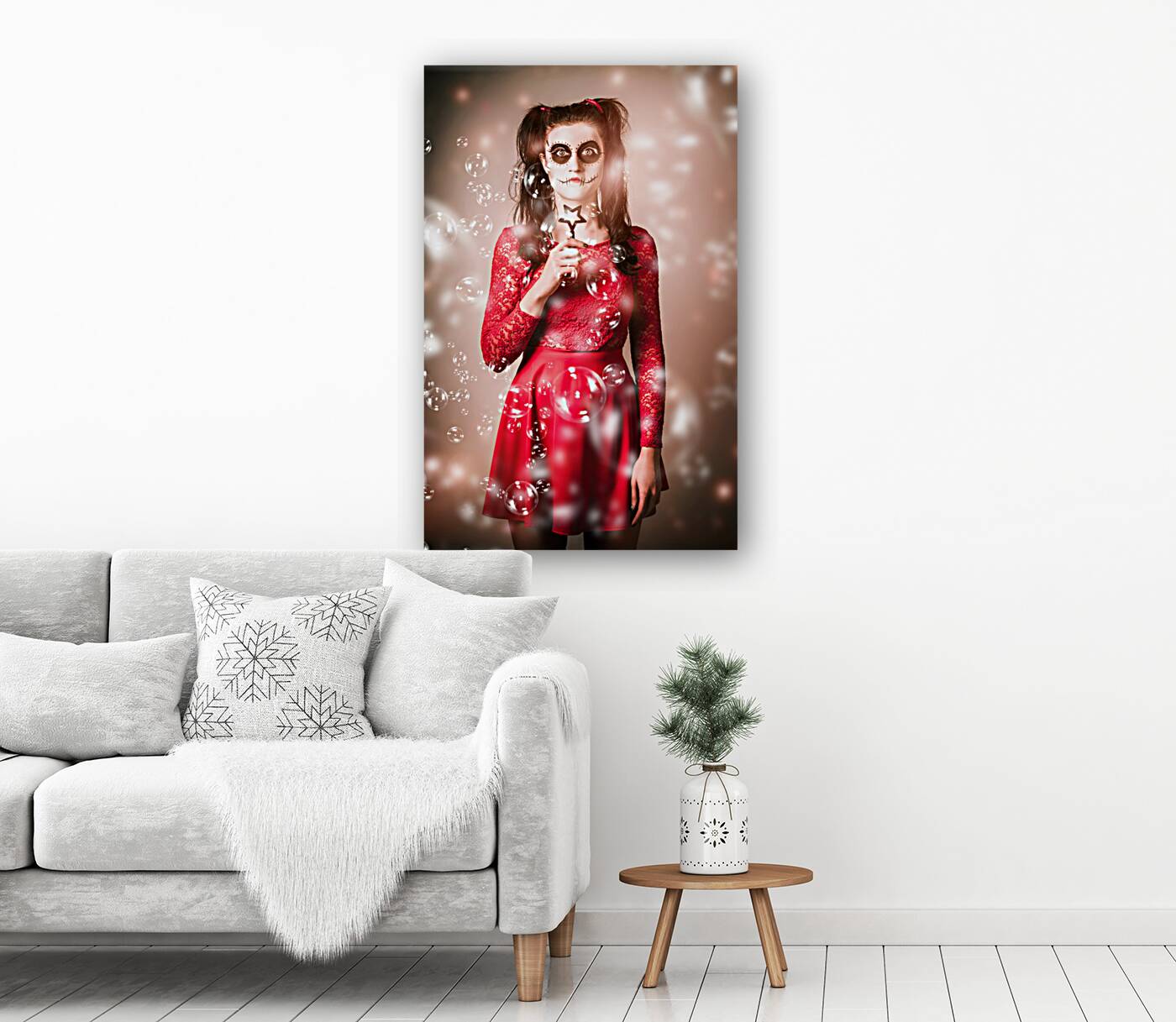 Scary horror voodoo girl with skeleton make-up Reproduction