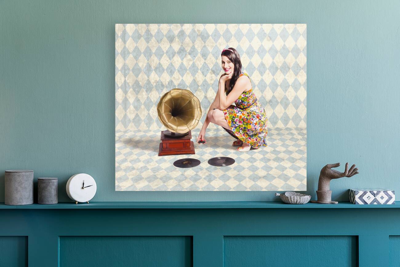 Pin up gramophone girl Reproduction