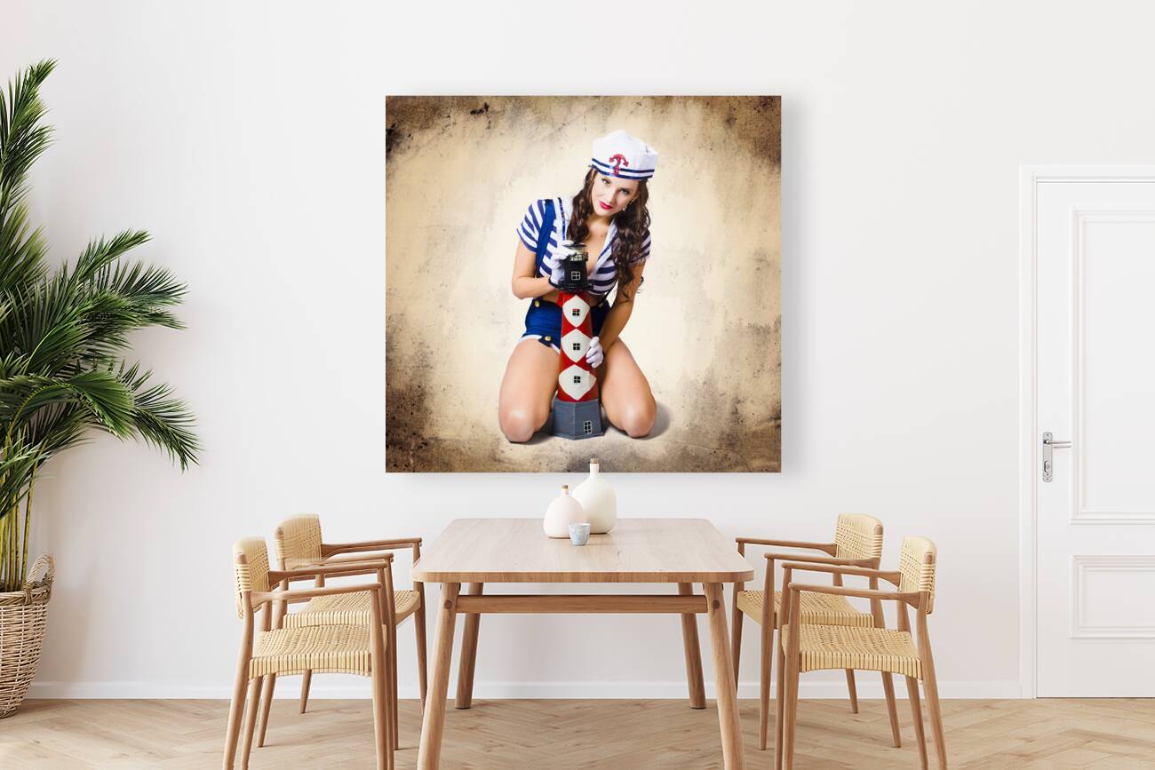 Pin up girl with curly hair and stylish make-up Reproduction