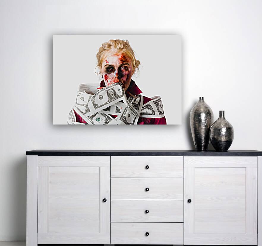Worried zombie with Dollar bills Reproduction