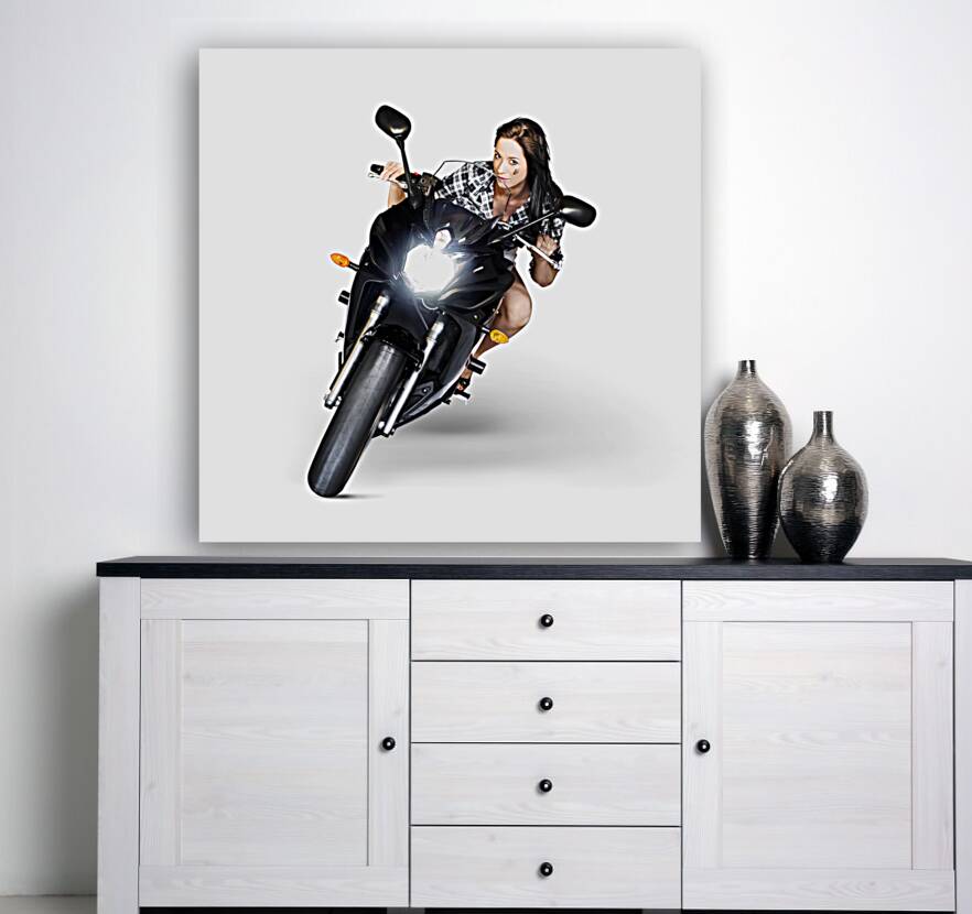 Woman Riding Motorbike At Speed Reproduction