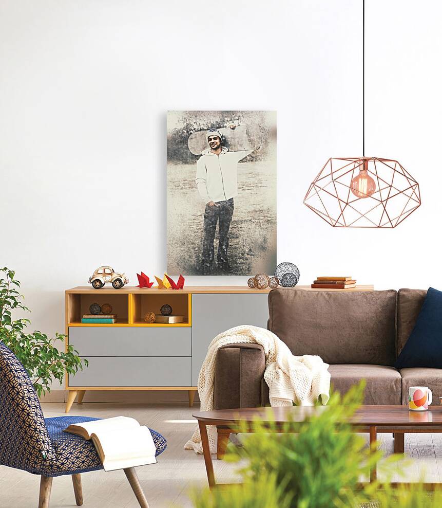 Vintage snowboarding man carrying board in snow Reproduction