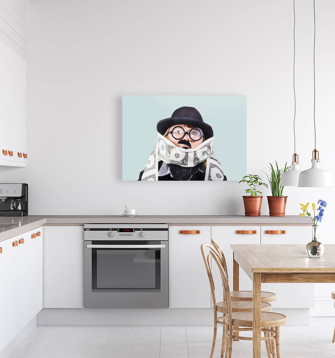 Woman rolling rich with US money Reproduction