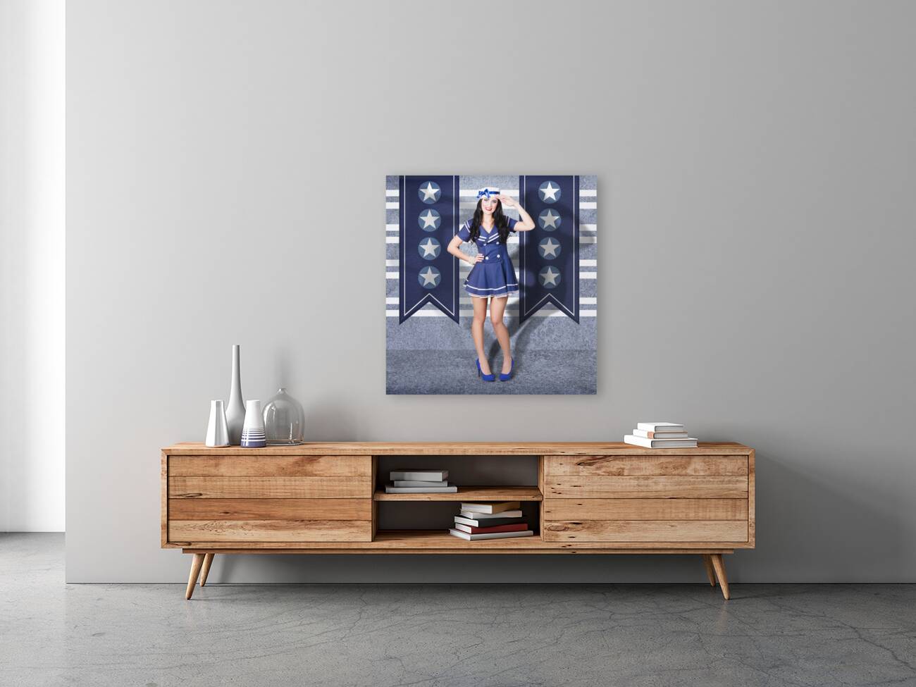 Young US marine corps pin-up girl. Sailor style Reproduction