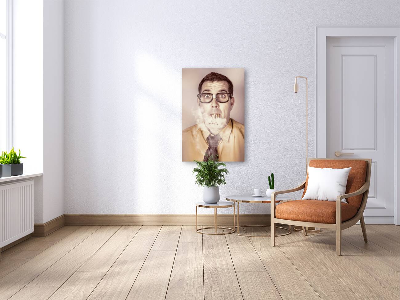 Smoking nerd businessman under work stress Reproduction