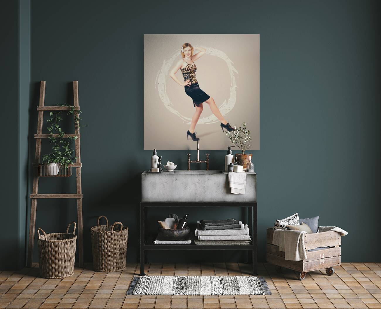 Retro fashion pin-up girl in 80s glamour Reproduction