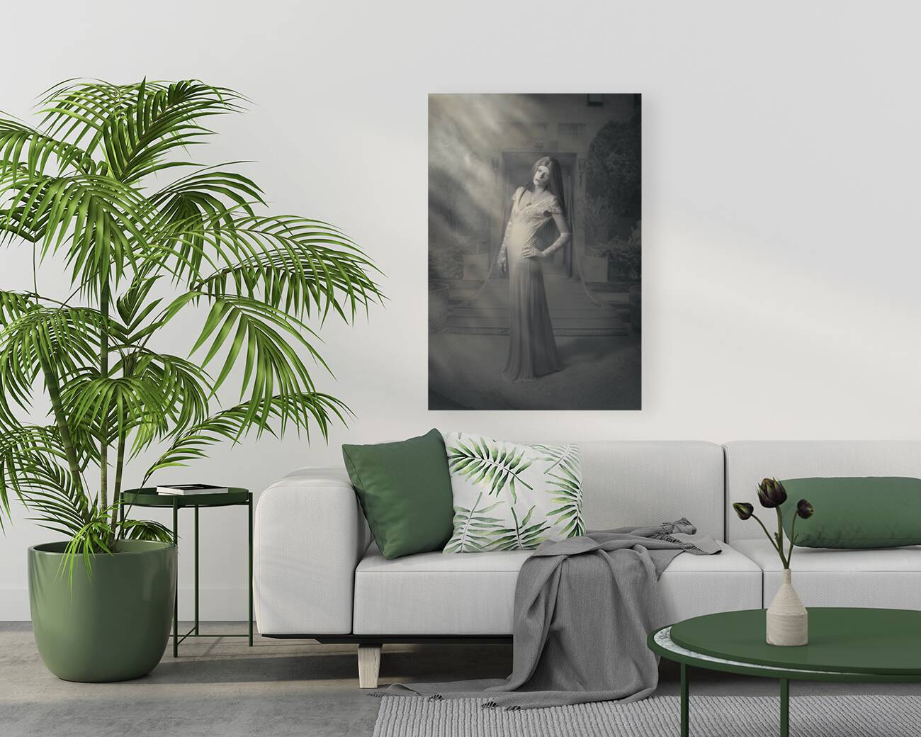 Evil vintage ghost at scary haunted castle Reproduction