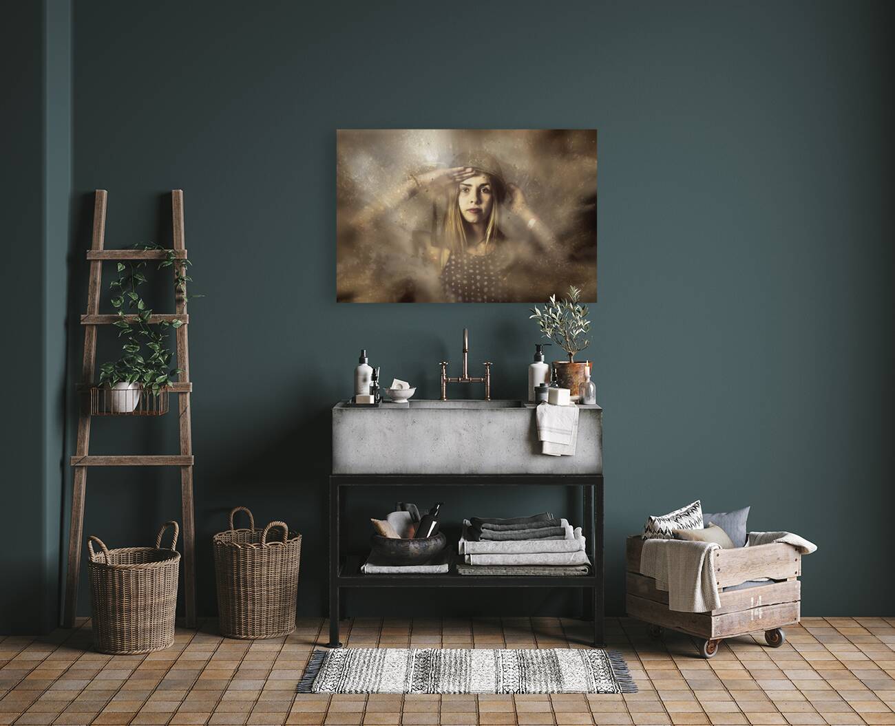 Strong tough and beautiful pinup soldier girl  Reproduction