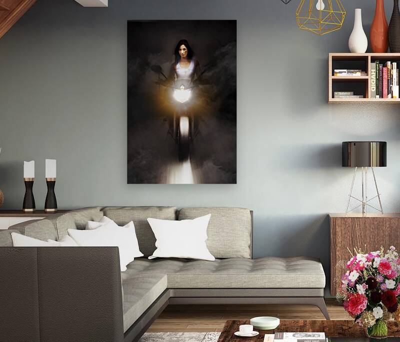 Motorcyclist Riding Bike At Fast Pace Reproduction