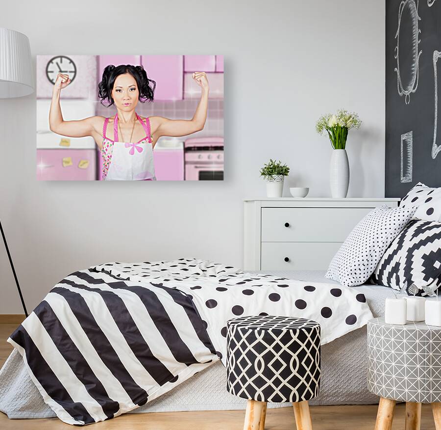 Funny cleaning pinup woman with clean strength Reproduction