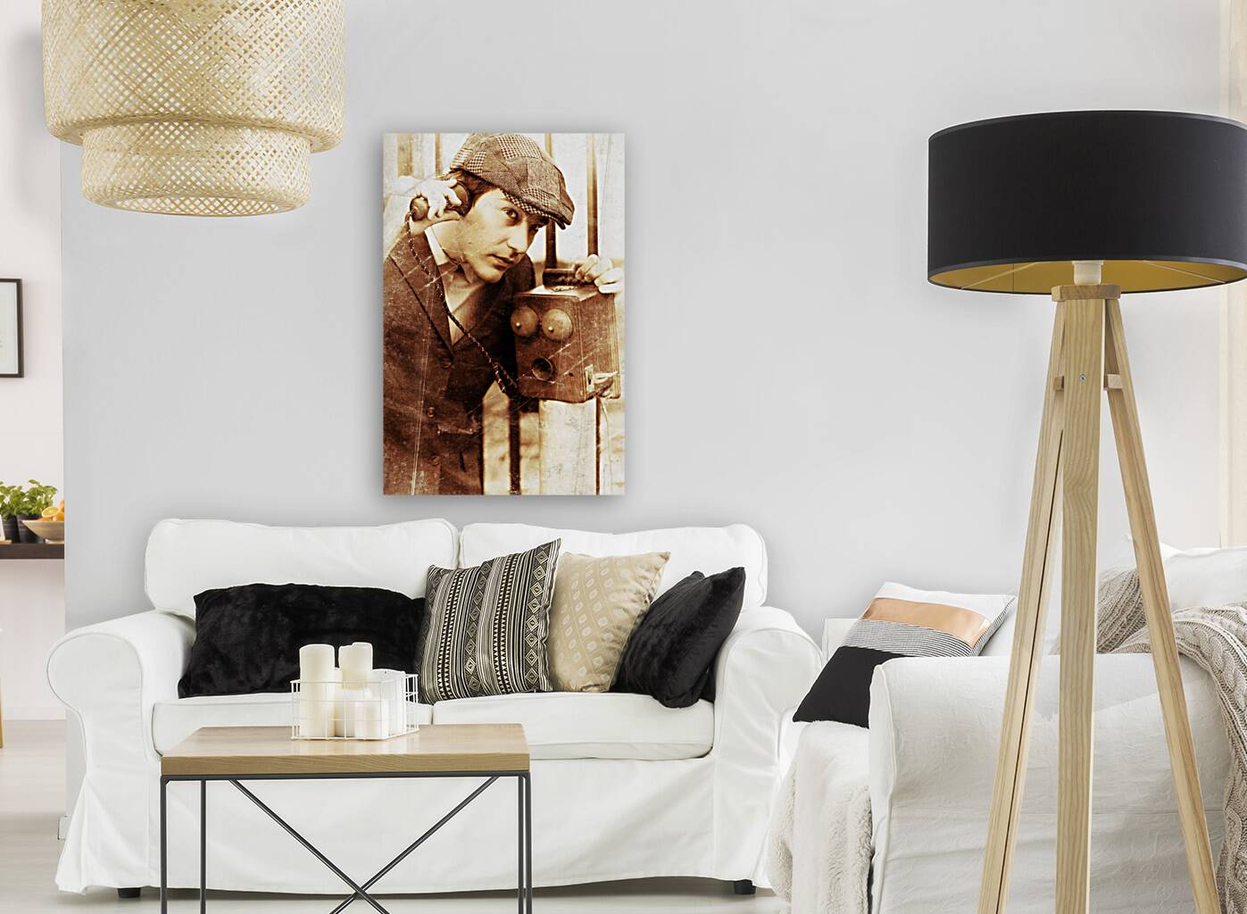 Old Fashioned Vintage Man Talking Through Antique Phone Reproduction